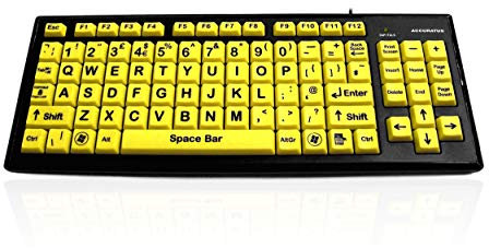 Accuratus Monster 2 - USB High Visibility Keyboard with Extra Large keys and 2 Port USB Hub