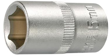 SW-Stahl 05606SB Steckschlüsseleinsatz 1/2 Zoll, 15 mm Sechskant-Nuss | Premium Chrom-Vanadium-Stahl Nuss - 12,5 mm Vierkant-Antrieb - Matt Verchromt - 40 mm Länge - Außensechskant Profil