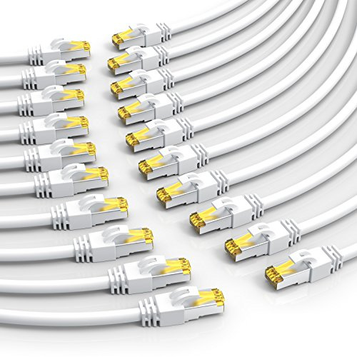 CSL-Computer 20 x 0,25m CAT 7 Netzwerkkabel Gigabit Ethernet LAN Kabel - 10000 Mbit s - Patchkabel - Cat.7 Rohkabel S FTP PIMF Schirmung mit RJ 45 Stecker - Switch Router Modem Access Point