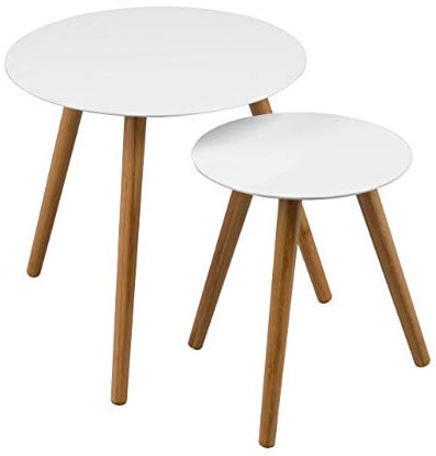 Premier Housewares Set of 2 Scandinavian Nesting Tables | White Coffee Tables for Living Room | Nest of Tables with Round Top | Side Tables for Living Room | End Tables for Home