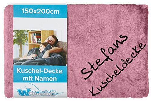 Wolimbo Kuscheldecke mit Namen - 200 x 150cm - Altrosa - für Erwachsene und Kinder - Wohndecke Sofadecke nach Wunsch Bestickt