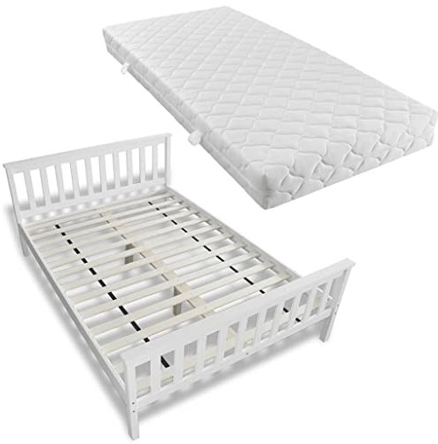 vidaXL Bett Doppelbett Holzbett Holz Bettgestell Lattenrost Matratze 200x140cm