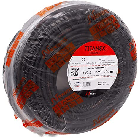 Geakv Titanex H07RN-F 3x1,5mm² (3G1,5) Gummischlauchleitung für Baumaschinen, Verlängerungskabel uvm. 100m in Schwarz