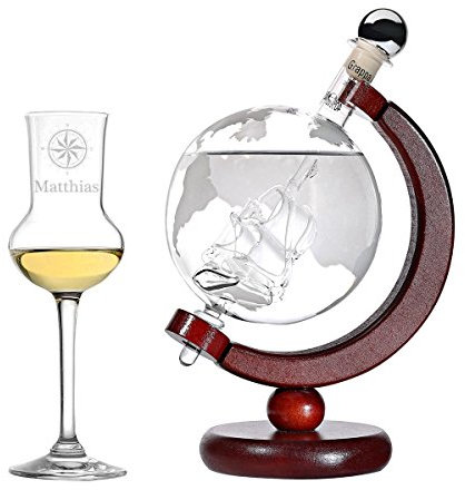 polar-effekt, set da regalo personalizzabile, motivo: bottiglietta a forma di mappamondo e nave Globus