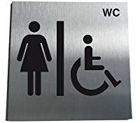 AUA SIGNALETIQUE - Plaque Alu Brossé WC PMR Femmes - 130x130 mm