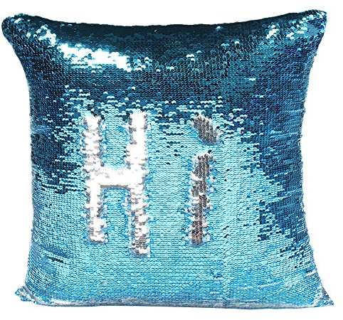 JOTOM Two-color Sequins Reversible Cushion Cover Pillow Case Cover Magical Color Changing Pillow Cover for Home Car Sofa Decorative,40x40cm (Silver Blue Sequins)