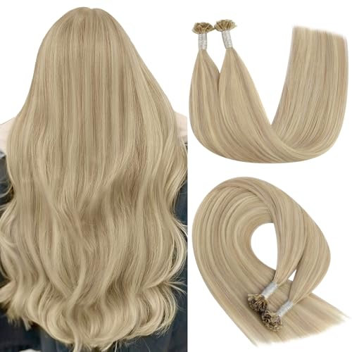 YoungSee Extensions Echthaar Bondings Blond 40 cm Keratin Bondings Extensions Echthaar Aschblond mit Platinblond Remy U Tip Hair Extensions Glatt Bonding Extensions Echthaar 50g 50strange #18/613