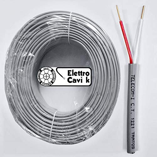 Elettrocavi K ® ELETTRO CAVI K - CAVO DOPPINO TELEFONICO TELECOM 1x2x1 DA ESTERNO 2x1 mm TELECOM-I 1221 PROFESSIONALE BIPOLARE 2 POLI ROSSO BIANCO 50 METRI