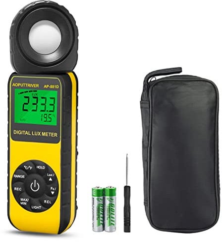 AOPUTTRIVER AP-881D Esposimetro Luxmetro, Esposimetro Fotografico Misuratore lumen, Luxmetro Luce Misuratore di Luce Palmare da 0,01 a 400,000 Lux (0,01~40,000 FC) Batteria inclusa