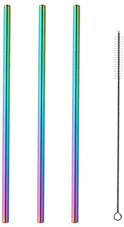 New Set Reusable Stainless Steel Straw with Cleaner Brush Or Straw Box Eco-Friendly Metal Drinking Straws Set for Glass Mug,U-Neon 4pc