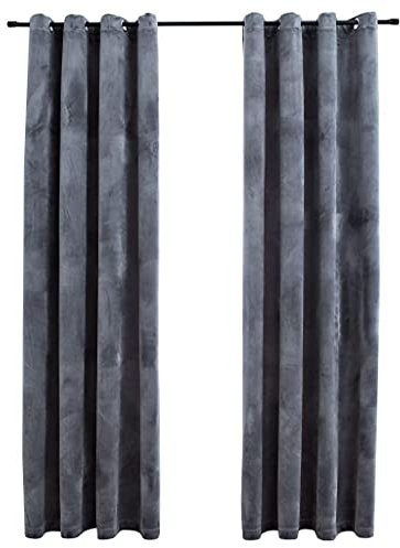 vidaXL Verdunkelungsvorhänge und Ringe, 2 Stück, Samt, Anthrazit, 140 x 225 cm