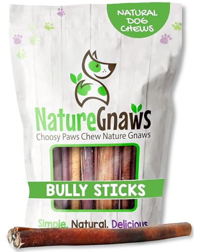 Nature Gnaws Bully Sticks for Dogs 11-12 (8oz) - Mixed Thickness - Long Lasting for Aggressive Chewers and Large Dogs - Natural Beef Dog Chew Bones