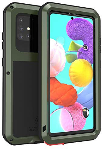 Samsung Galaxy A51 Metall hülle, Powerful Hybrid Schutz stoßfest wasserdicht staubdicht Metal Case Cover Fall Schutzhülle,mit Eingebautem Gehärtetem Glas Displayschutzfolie (A51, Grün)