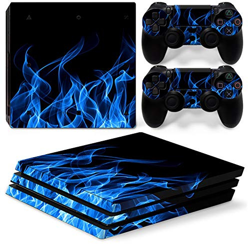 Ps4 Pro Adesivi Full Body Vinile Skin Decal Cover per Playstation 4 Console Controller (con 4 pz Led Lightbar Sticker) (Blu fuoco)