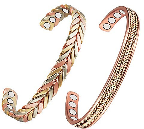 2 x Magnetic Copper Bracelets for Men Women Arthritis Pain Relief with Strong Magnets