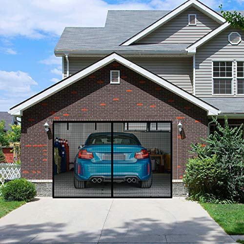 FBve – Moustiquaire magnétique pour porte de garage avec 4 bandes de cerclage pour 1 garage de voiture, 2,7 x 2,1 m, moustiquaire de porte en maille de fibre de verre renforcée avec fermeture à fond