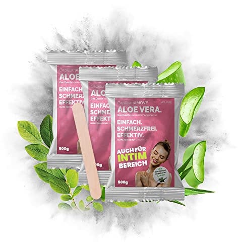 Capillum AMOVE Aloe Vera 3x500g Enthaarungscreme Intimbereich Frau - sanftes Enthaarungspulver Frauen schmerzfreie Dusch-Intim Enthaarungscreme Frauen ohne Zusatzstoffe mit neutralem Geruch