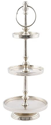 Spetebo Aluminium Etagere silber - 45 cm - 3 Etagen Vintage Deko Servier Ständer Platte Bonboniere