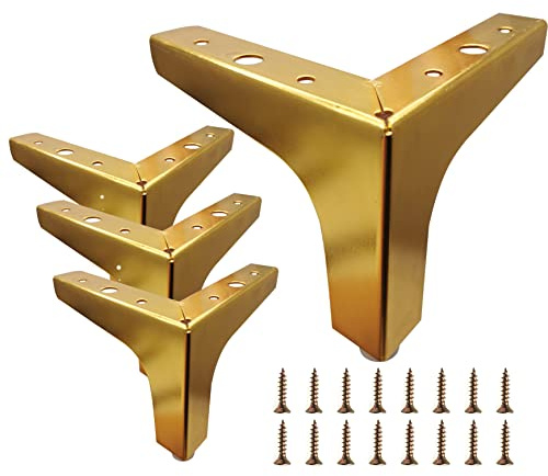 M MIMHOOY 4 Inch Furniture Legs, Set of 4 Metal Furniture Legs Modern Triangle Feet Luxury Gold for Sofa Cabinet Cupboard Couch Chair Ottoman