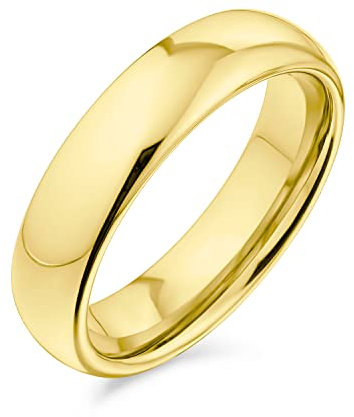 Bling Jewelry Einfacher Kuppel-Ehering aus Titan für Paare, polierter Ring für Männer und Frauen, komfortable Passform, Goldton, 5MM