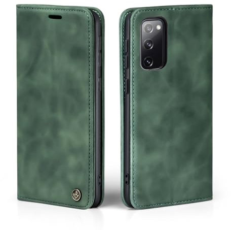 LBH Handyhülle für Samsung Galaxy S20 FE in Grün mit Karten- und Geldfach Smartphone Hülle mit Standfunktion Flip Case Schutzhülle Magnetverschluss Vintage