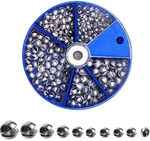 100Pcs Blei Angeln Gewichte Abnehmbares Angelgewichte,Angelblei Schrotblei Sortiment Fishing,Schrotblei Grob Fishing Lead Platinen-Set,Round Split Fishing Weights Sinkers,0.3g/0.5g/0.6g/0.8g/1g