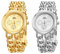 JewelryWe 2pcs Uhren Damen Analog Quarz 30m wasserdichte Armbanduhr Elegant Beiläufige Uhr Damenuhr mit Edelstahl Doppelt Panzerkette Armband Gold/Silber