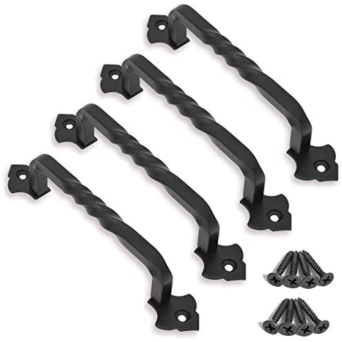 OUVIN 4 Pack Vintage Barn Door Handle Black Gate Handles for Wooden Gates with Screws Hardware for Wooden Garden Shed Cabinet Door (160mm/6inch)