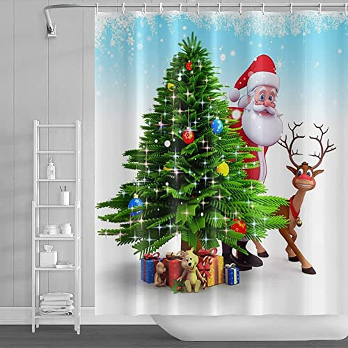 JOKITA Tenda Doccia 200x200 Decorazione Natalizia, Antimuffa Impermeabile Tessuto Poliestere Decorazione Natalizia Tenda Vasca da Bagno, con 12 Ganci Tenda Vasca da Bagno, Lavabile Tende Doccia