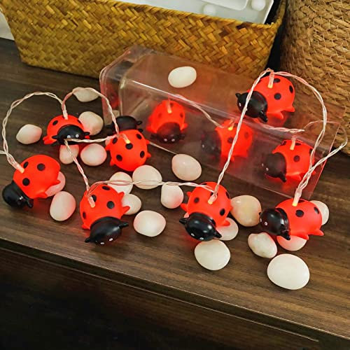 Niedliche Marienkäfer Nachtlichter Marienkäfer-Lichterketten Marienkäfer-Lichterketten Batteriebetrieben für Kinder Schlafzimmer Zuhause Weihnachten Feiertags Dekoration (1.65M/10LED, Marienkäfer)
