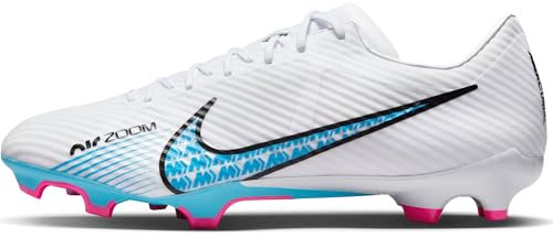 NIKE Men's Zoom Vapor 15 Academy Fg/Mg Soccer Shoe, White Baltic Blue Hot Punch Co, 8.5 UK
