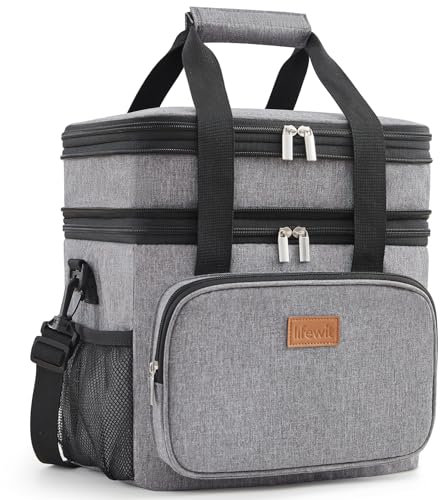 Lifewit Lunchtasche für Männer Frauen Doppeldecker-Lunchtasche, große isolierte weiche Kühltasche, auslaufsicher mit Schulterriemen für Erwachsene für Arbeit/Flug/Reisen, 21L/30 Dosen, Grau