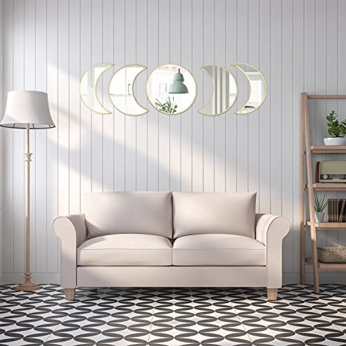 Halbmond Spiegel % 100 Echtglas Mond Dekor,Chic und himmlische Boho Raumdekoration für Schlafzimmer, ästhetisch, Zuhause oder Wohnung,Urban Room Decor,Premium Qualität,Gothic Spiegel (Gold)