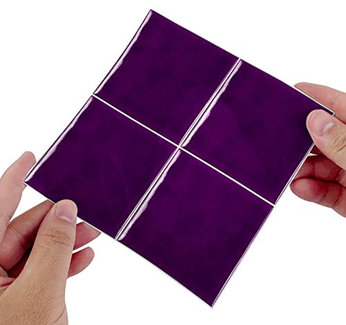 Alwayspon 25 Stückx 15 cm/6 Zoll lila Mosaik-Effekt, dicke Fliesenaufkleber, Vinyl, selbstklebender Spritzschutz, wasserdicht, zum Aufkleben auf Fliesen, Transfer-Aufkleber für Küche, Badezimmer, Wand