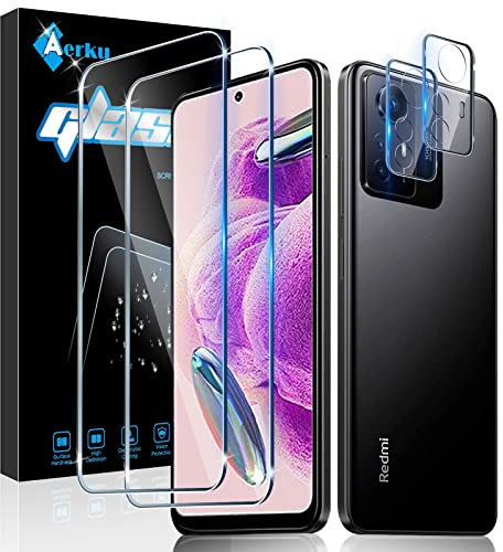 Aerku 2 Piezas Protector de Pantalla para Redmi Note 12S 4G con 2 Piezas Protector de Lente de Cámara, 9H 0.33MM HD Ultra Resistente Cristal Templado
