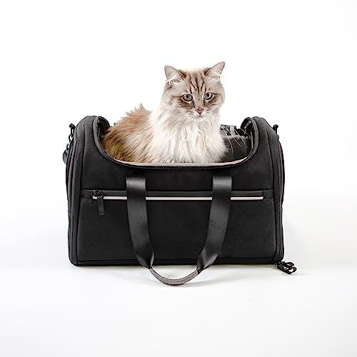 LucyBalu® Designer Katzentransporttasche | Tragetasche für Katzen mit Fenster | Katzentasche zum Transport | Katzen-Tragetasche | Tiertransporttasche | Katzentrage | Anthrazit