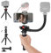 NEEWER Mini Desk Tripod for iPhone with 2in1 Phone Holder/Action Camera Adapter/Flexible Arm, Small Portable Pocket Tripod Compatible with GoPro iPhone for Travel Vlogging Video Recording, TS006