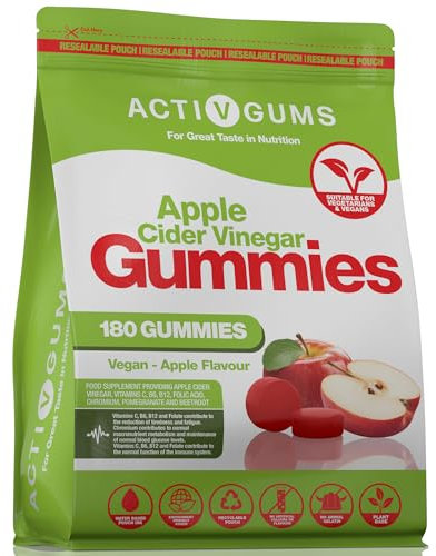 Apple Cider with Mother 180 Vegan Gummies | Vitamin C, B6, Folic Acid, B12, Chromium, Pomegranate & Beetroot | Resealable & Recyclable | Suitable for Ages 12+ by ActivGums®