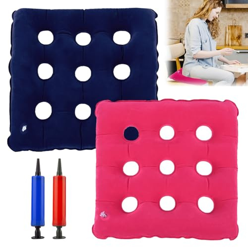 Air Inflatable Seat Cushion - 2Pcs Air Inflatable Cushion, Inflatable Air Cushion, Inflatable PVC Wheelchair Seat Cushion, Pressure Sore Prevention Seat Square Car Sitting Pillow Cushion with Pump (A)
