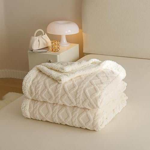 WUMIUER Winter Kuscheldecke 100 x 150 cm Flauschig Sofaüberwurf Beige - Weiß, weich & warm Wohndecke als Sofa Couchdecke Bettüberwurf Decke, Plüsch Dicke Decke für Kinder Mädchen