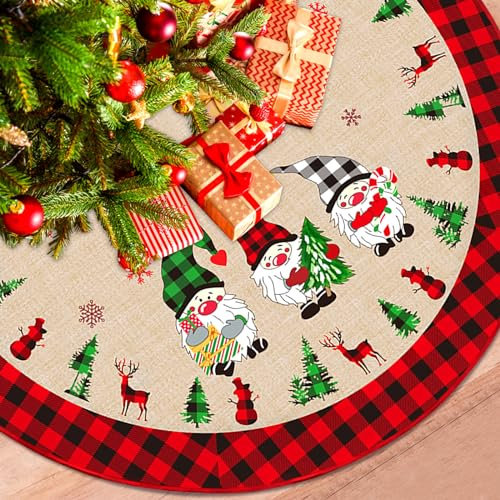 Kalolary 48 Zoll Weihnachtsbaum Rock, Schwarz Rot Grün Büffel Plaid Weihnachtsbaum Decke Zwergen Elch Schneeflocken Baum Design Xmas Tree Skirt Matte für Weihnachtsfeiertag Dekorationen