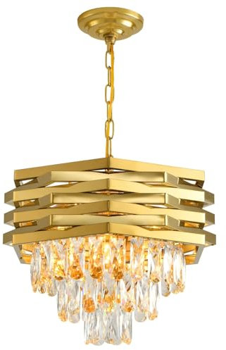 ZenithBeam Moderner Kristall Pendelleuchte Gold 40 Cm Rund Pendelleuchten K9 3-Stufig HäNgelampe, GroßEr Unterputz-Kronleuchter FüR Wohnzimmer, Eingangsbereich, Foyer, Schlafzimmer, KüChe