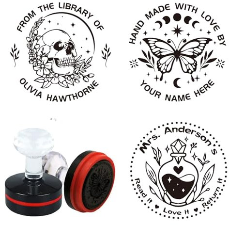 PLIGREAT Individuelle Textstempel Personalisierte Geschäftsstempel Ex Libris Stamp Hochzeitsstempel Individuelle Adresse Namensstempel für handgemachte Karten Buchbesitzer Lehrer, 16 Designs