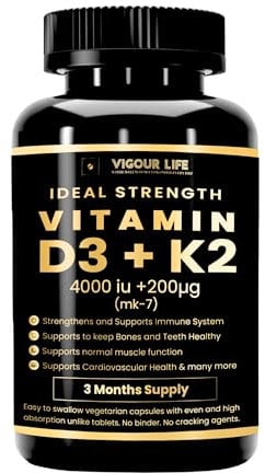 Clean Vitamin D3 K2 -No Binders, No Cracking Agents- High Strength Vitamin D3 4000 IU & K2 MK7 200μg – 4 Month Supply of Easy to Swallow Vitamin D Capsules – Vegetarian D 3 and K 2 Vitamin Supplement