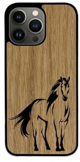 Enowood Coque en Bois de téléphone Iphone Artisanale - Cheval - Iphone 12 - Chêne