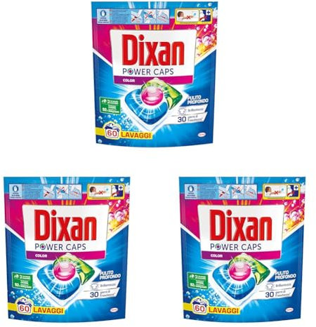 Dixan Power Caps Color, Detersivo Lavatrice in Capsule, 60 capsule (lavaggi) (Confezione da 3)