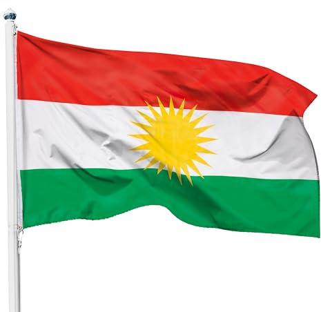 PHENO FLAGS Bandiera Kurdistan - bandiera curda 90 x 150 cm con occhielli in ottone - bandiera resistente per pennone - 100% poliestere