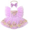 FYMNSI First Birthday Outfit Girl Newborn Infant Baby Girl's Floral Embroidery Tutu Tulle Princess Romper Dress Flutter Sleeve Bodysuit One Year Old Party Pageant Wedding Formal Dresses Violet 0-3M