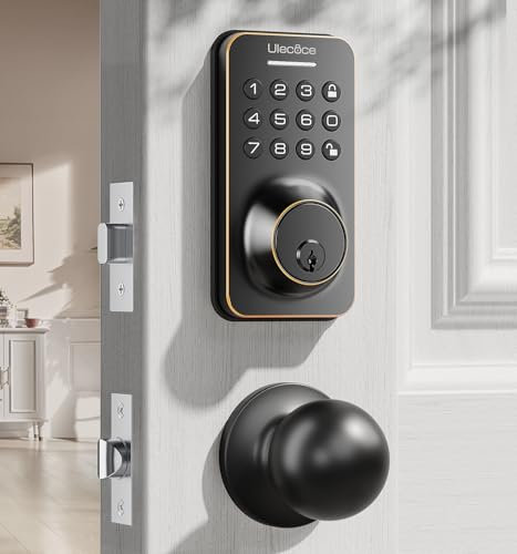 Keyless Entry Door Lock Deadbolt with Handle Set, Door Locks for Front Door, Keypad Code with Handle, Smart Door Knob, Auto Lock, Code Door Lock with Installation Guide (Oil Rubbed Bronze)