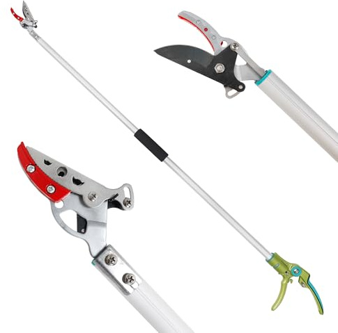 GARTOL Cut & Hold Pole Pruner, 4.2 FT Lightweight Fruit Picker with 180° Rotating Handle, SK5 Steel Blade Cuts up to 1/2 Inch, Long Reach Garden Tree Trimmer & Branch Cutter for Shrubs, Bushes
